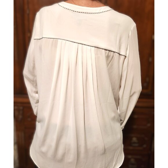 Lane Bryant Lng Slv Chiffon Blouse Pocket White w/ Black Whip Stitching Sz 18/20 - Picture 10 of 12
